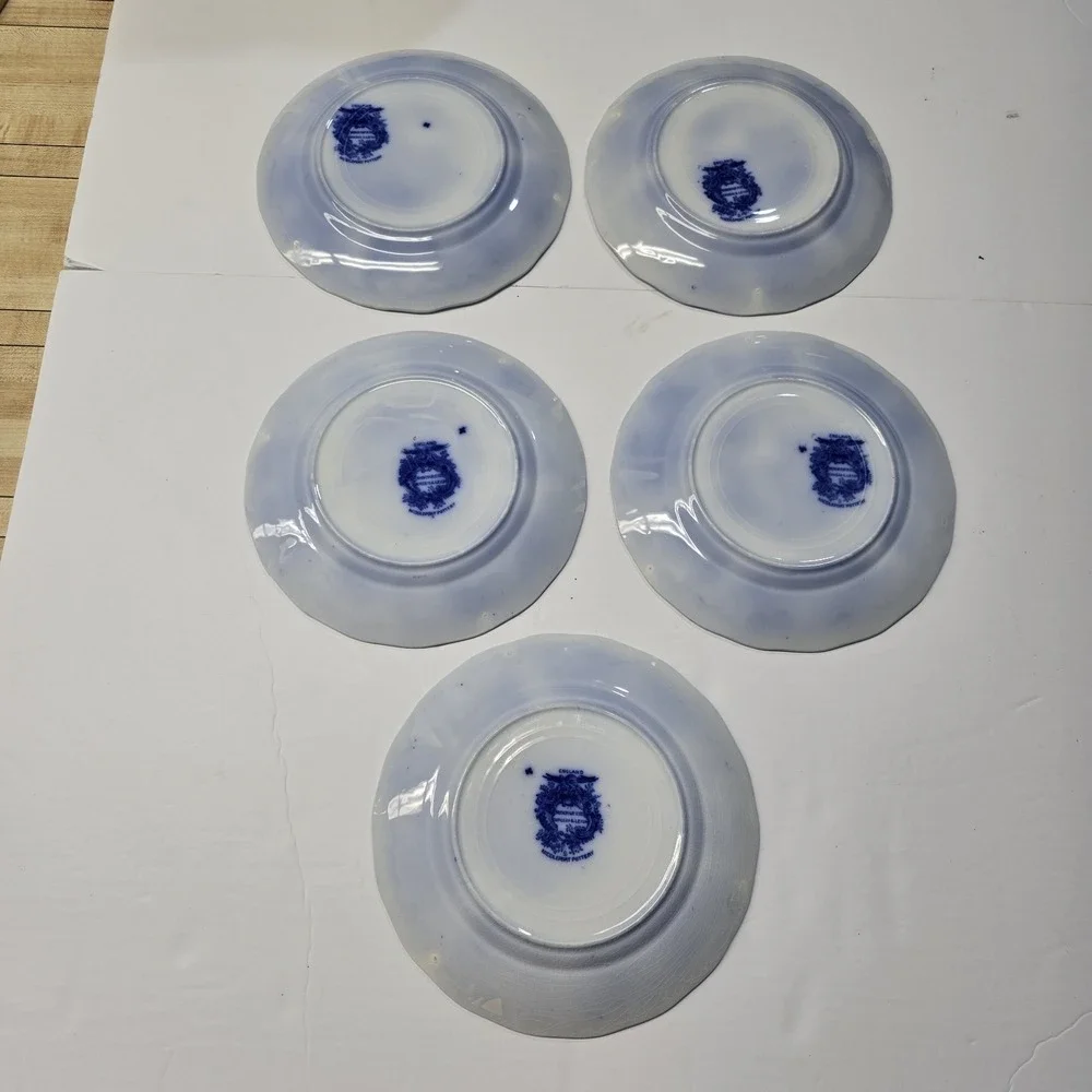 Antique Set 5 Flow Blue Nonpareil 8 5/8